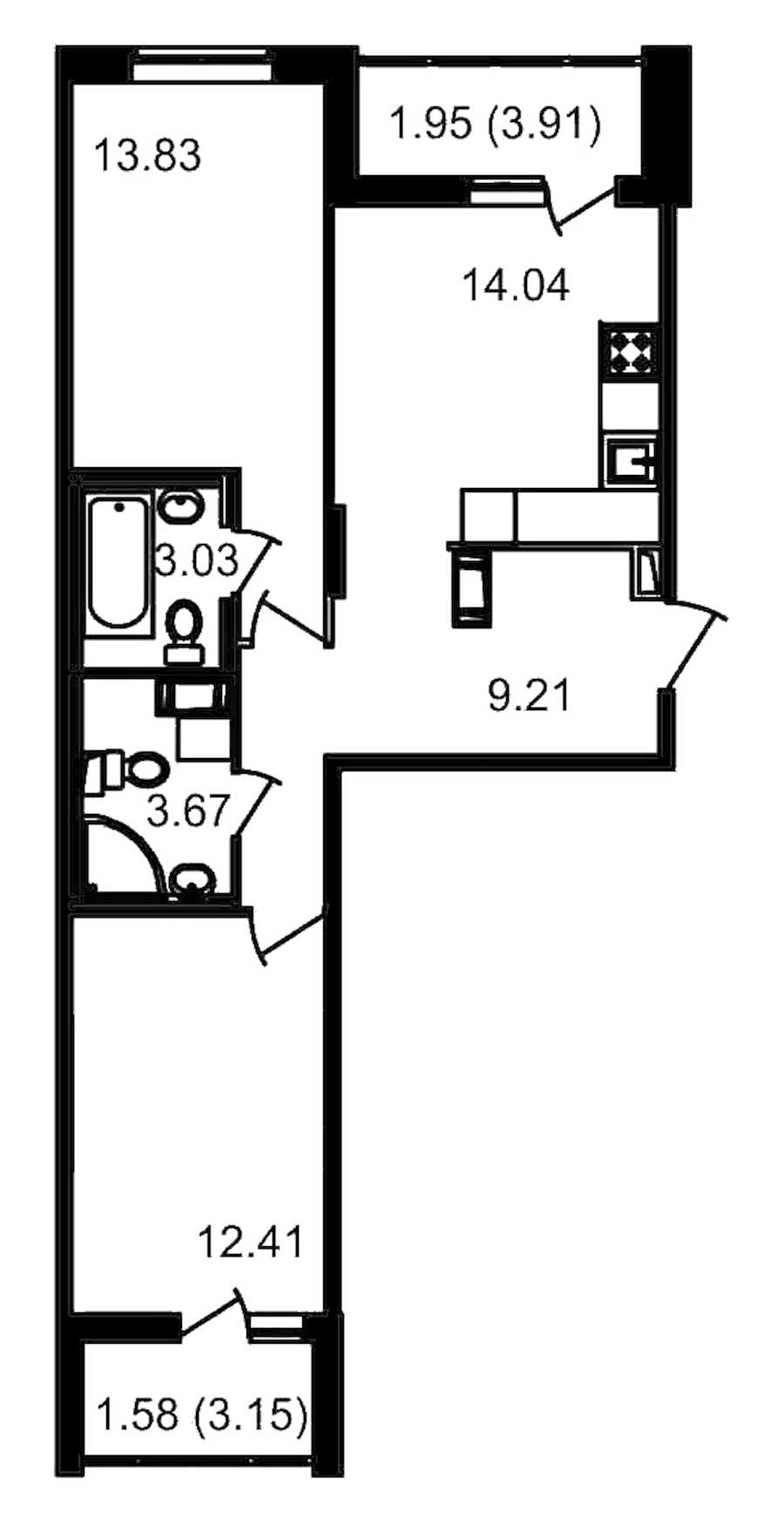 Двухкомнатная квартира в : площадь 63.25 м2 , этаж: 12 – купить в Санкт-Петербурге